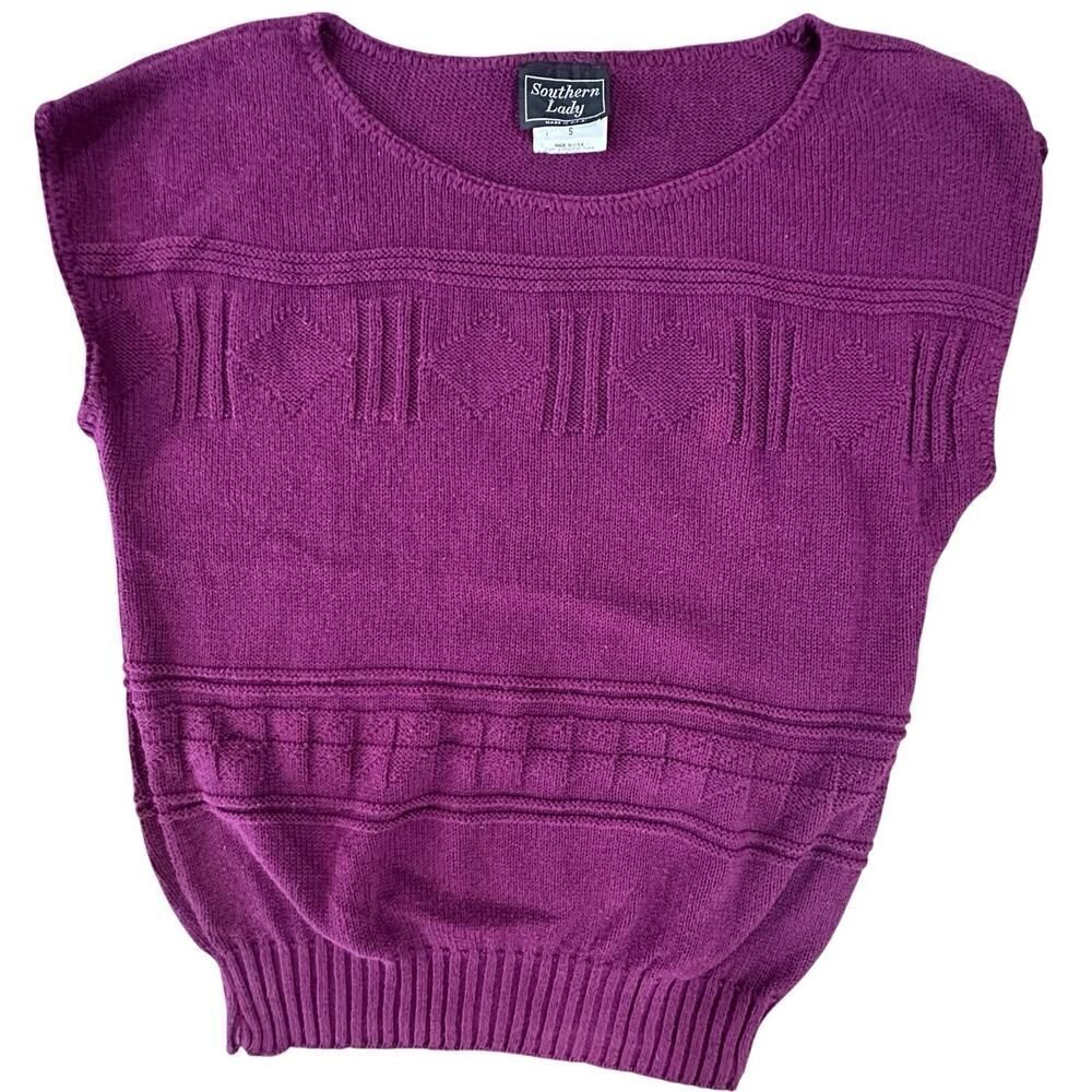 Vintage Southern Lady Cap Sleeve Magenta Crewneck Knit Sweater Vest Size Small - Picture 2 of 15